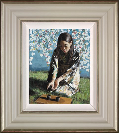 Geisha With White Flowers I by Fabian Perez - Framed Embellished Limited Edition on Canvas